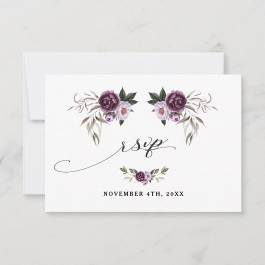 Delicate Paarse Roze Pioen Bloemen Gouden Trouwdag RSVP Kaartje (Voorkant)