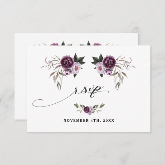 Delicate Paarse Roze Pioen Bloemen Gouden Trouwdag RSVP Kaartje (Voorkant / Achterkant)