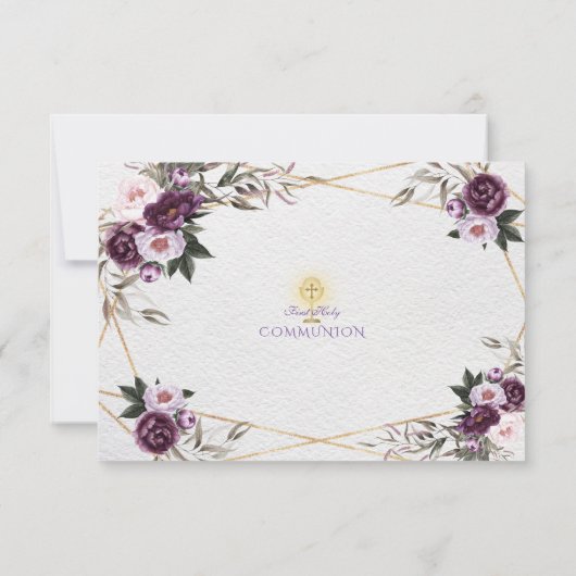 Delicate Paarse Roze Pioen Bloemen Heilige Communi Bedankkaart (Achterkant)