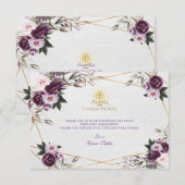 Delicate Paarse Roze Pioen Bloemen Heilige Communi Bedankkaart (Voorkant / Achterkant)