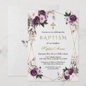 Delicate Paarse roze pony Flowers Gold Baptisme Kaart (Voorkant / Achterkant)