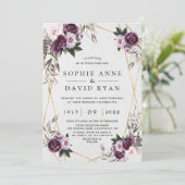 Delicate Paarse roze pony Flowers Gold Wedding Kaart (Staand voorkant)