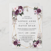 Delicate Paarse roze pony Flowers Gold Wedding Kaart (Voorkant / Achterkant)