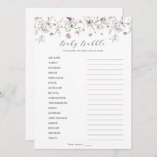 Delicate Paarse wilde bloem Baby Babble Scramble Kaart (Voorkant / Achterkant)