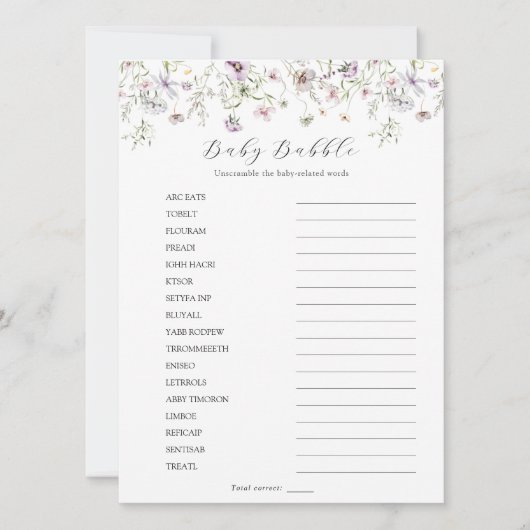 Delicate Paarse wilde bloem Baby Babble Scramble Kaart (Voorkant)