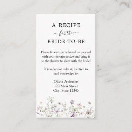 Delicate Paarse wilde bloem Bridal Recipe Request Informatiekaartje