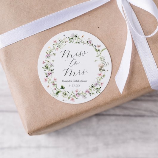 Delicate Paarse Wilde Bloem Bruiloft Feest Ronde Sticker