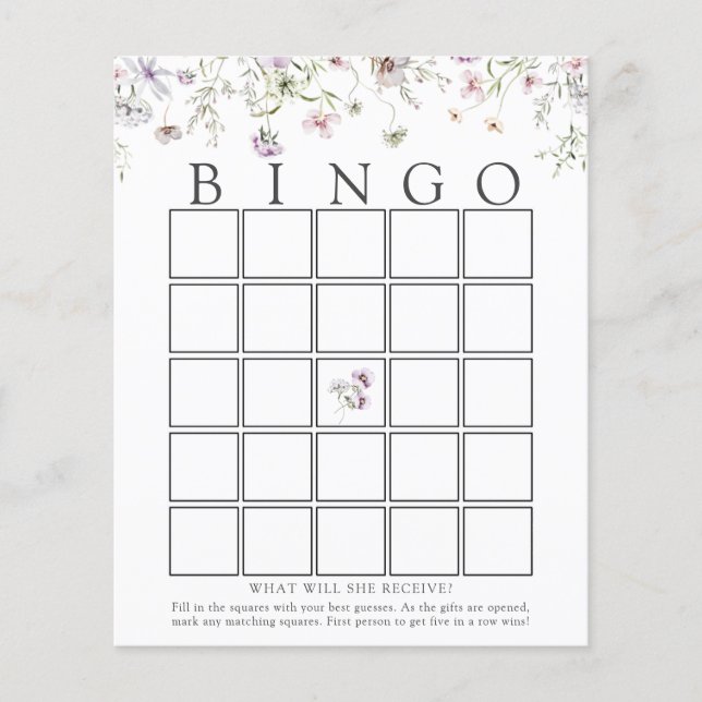 Delicate Paarse Wildflower Baby Bingo Game Kaart (Voorkant)