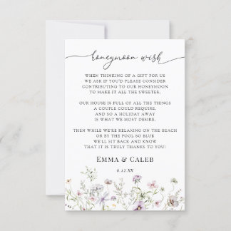 Delicate Paarse Wildflower Honeymoon Wish Kaart
