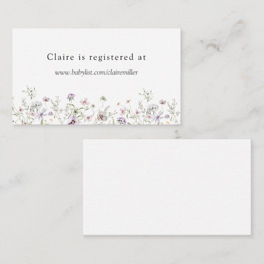 Delicate Paarse Wildflower Shower Registry Informatiekaartje (Voorkant / Achterkant)