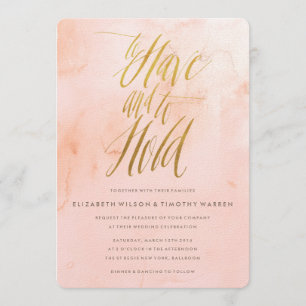 Delicate Paint Blush and Gold Wedding Invitation Kaart