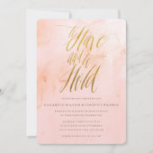 Delicate Paint Blush en Gouden Huwelijksuitnodigin Kaart (Voorkant)