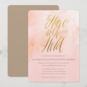 Delicate Paint Blush en Gouden Huwelijksuitnodigin Kaart (Voorkant / Achterkant)