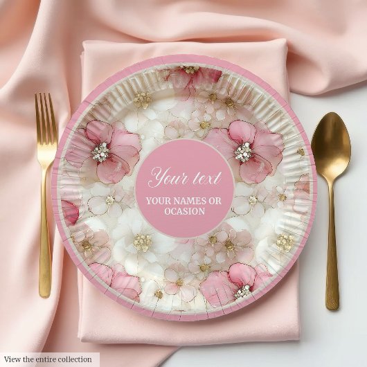 Delicate pale pink and gold 60th birthday plates papieren bordje