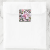 Delicate Pale Pink Rose with Hearts Vierkante Sticker (Tas)