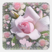 Delicate Pale Pink Rose with Hearts Vierkante Sticker (Voorkant)