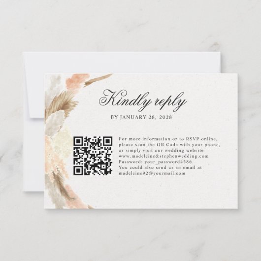 Delicate pampas gras online RSVP QR Code (Voorkant)