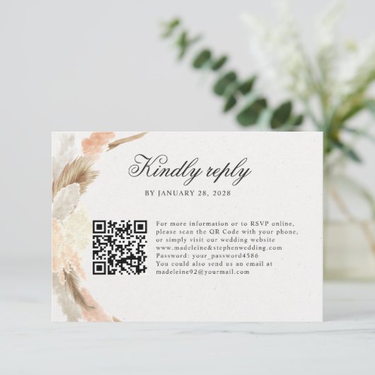 Delicate pampas gras online RSVP QR Code (Staand voorkant)