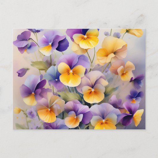 Delicate Pansy Flowers in Zachte Waterverf Briefkaart (Voorkant)