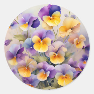 Delicate Pansy Flowers in Zachte Waterverf Ronde Sticker
