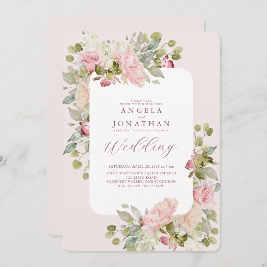 Delicate Pastel Bloemen Bruiloft Kaart (Voorkant / Achterkant)