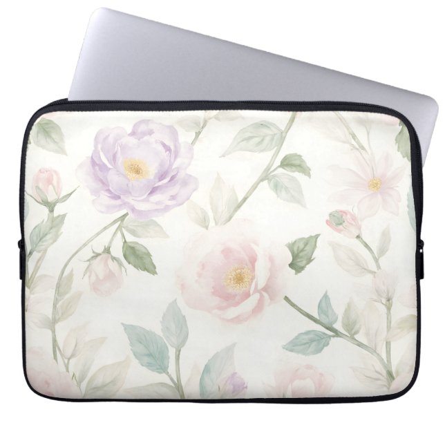 Delicate pastel bloemmotief met Rozen en Dais Laptop Sleeve (Voorkant)