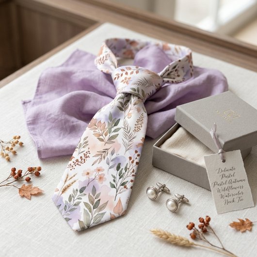Delicate Pastel Herfst Wilde Bloemen Waterverf Stropdas