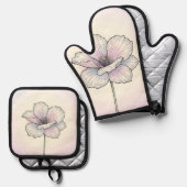 Delicate Pastel Klaproos Bloem Ovenwant & Pannenlap Set (Voorkant / Achterkant)