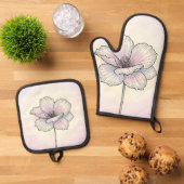 Delicate Pastel Klaproos Bloem Ovenwant & Pannenlap Set (Top down)