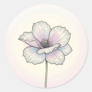 Delicate Pastel Klaproos Bloem Ronde Sticker