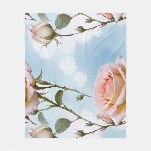 Delicate Pastel Kleur Rozen Op Een Verlopen Lucht Fleece Deken (Voorkant)