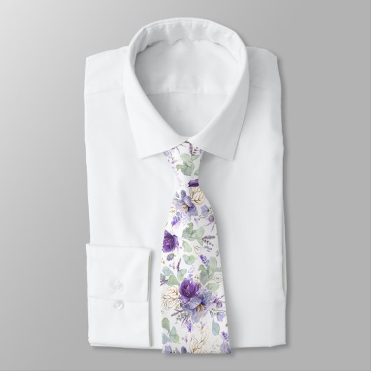 Delicate Pastel Purple Floral Wedding Neck Tie Stropdas (Gebonden)
