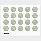 Delicate Pastel Sage Green Monogram Wedding Ronde Sticker (Vel)