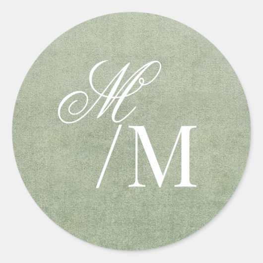 Delicate Pastel Saliegroen Monogram Bruiloft Ronde Sticker (Voorkant)