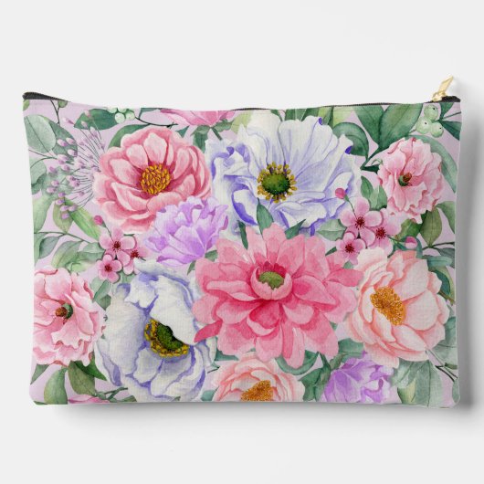 Delicate Pastel Waterverf Bloemen Cosmetische Tas (Achterkant)