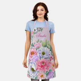 Delicate Pastel Waterverf Zomerbloemen Schort