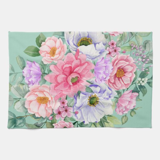 Delicate Pastel Waterverf Zomerbloemen Theedoek (Horizontaal)