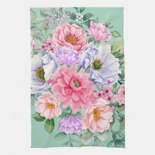 Delicate Pastel Waterverf Zomerbloemen Theedoek (Verticaal)