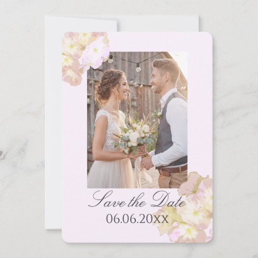 Delicate Pastel Zomer Bloem Foto Bewaar de Datum Save The Date (Voorkant)