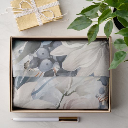 delicate pastelblauwe Waterverf bloemen Tissuepapier (Geschenk)