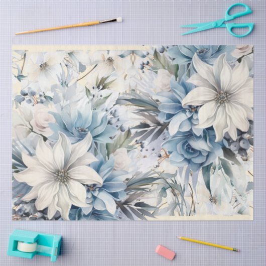  delicate pastelblauwe Waterverf bloemen Tissuepapier (Craft)