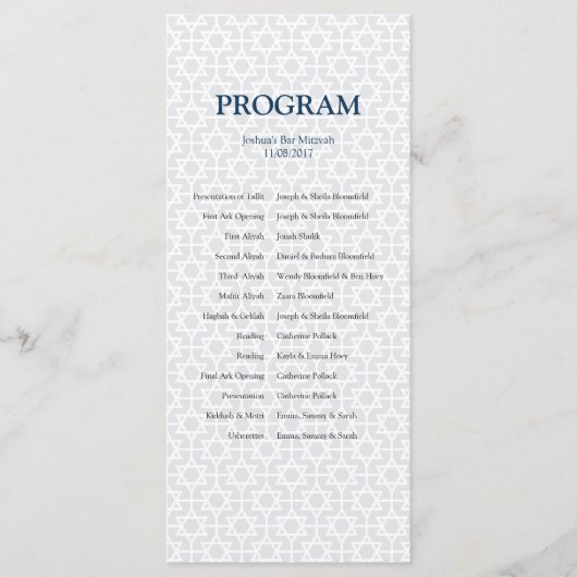Delicate Patterned Bar/Bat Mitzvah-programma Programmakaart (Voorkant)