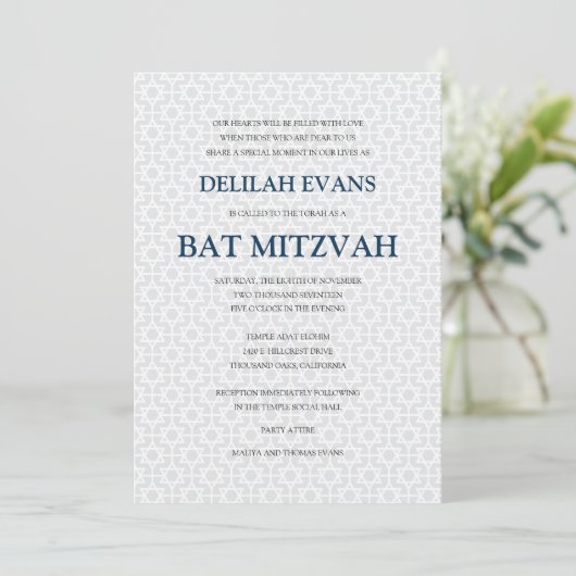 Delicate Patterned Bat Mitzvah Kaart (Staand voorkant)