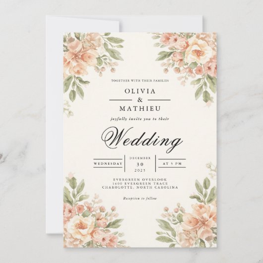 Delicate Peach Bloom Arch Wedding Kaart (Voorkant)