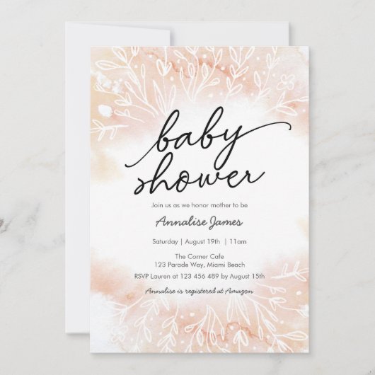 Delicate Peach Floral Baby shower uitnodiging (Voorkant)