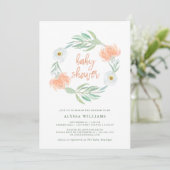 Delicate Peach Floral en Eucalyptus | Baby shower Kaart (Staand voorkant)