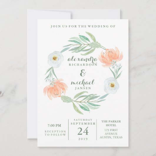 Delicate Peach Floral en Eucalyptus | Weddenschap Kaart (Voorkant)