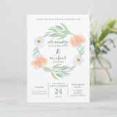 Delicate Peach Floral en Eucalyptus | Weddenschap Kaart (Staand voorkant)