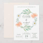 Delicate Peach Floral en Eucalyptus | Weddenschap Kaart (Voorkant / Achterkant)