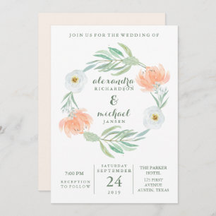 Delicate Peach Floral en Eucalyptus   Weddenschap Kaart